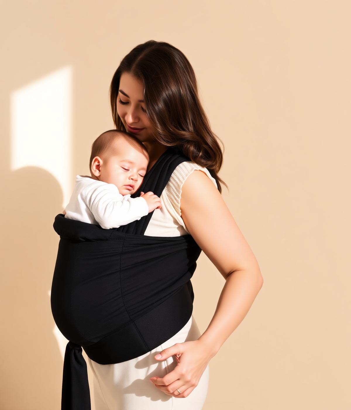 Mother wearing baby carrier